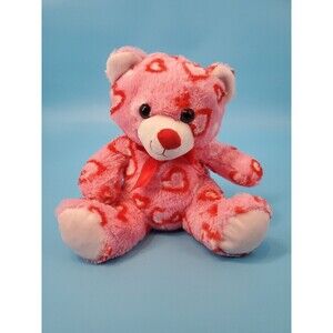 Homerbest  Teddy Bear Plush Appx 10" Pink Allover Heart Print Stuffed Animal Toy